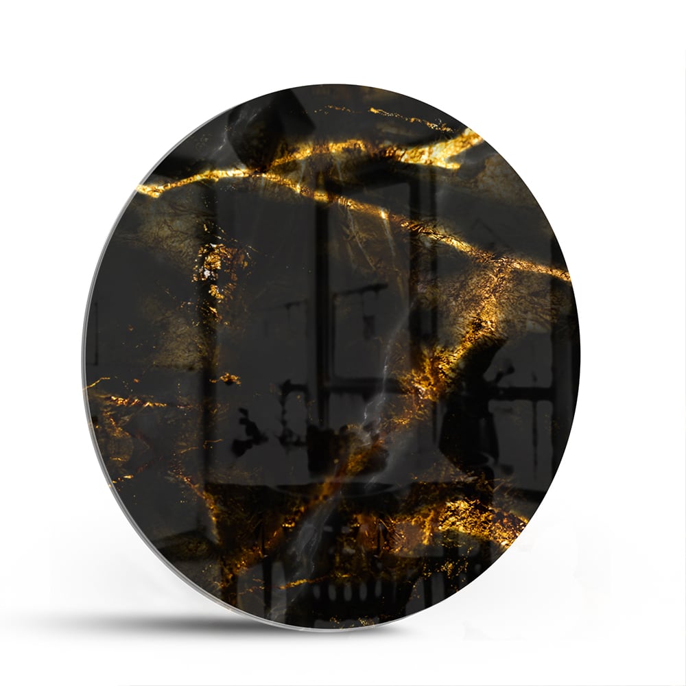Glasbild mit schwarzem und goldenem Marmordesign – Glasbild aus Sicherheitsglas, Größe 140x70