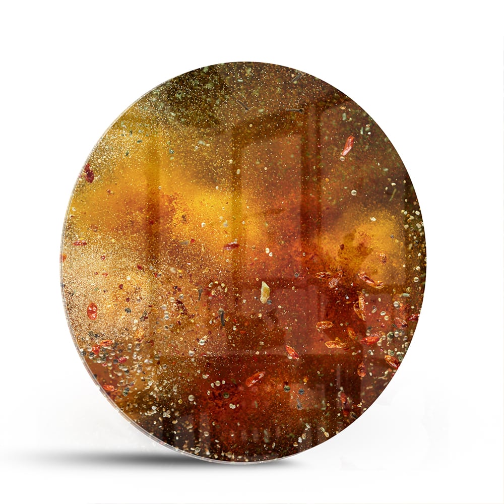 Abstraktes Glasbild mit warmen Farben – Glasbild aus Sicherheitsglas, Größe 140x70