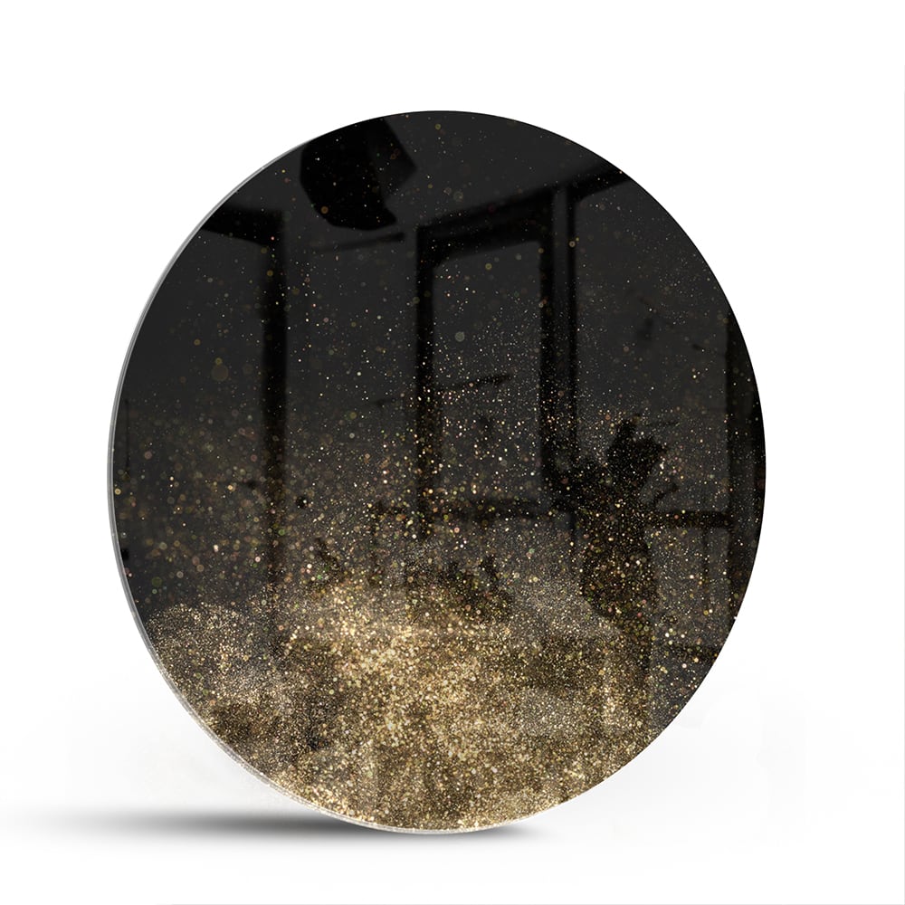 Stilvolles Glasbild mit schwarzen und goldenen Akzenten – Glasbild aus Sicherheitsglas, Größe 140x70