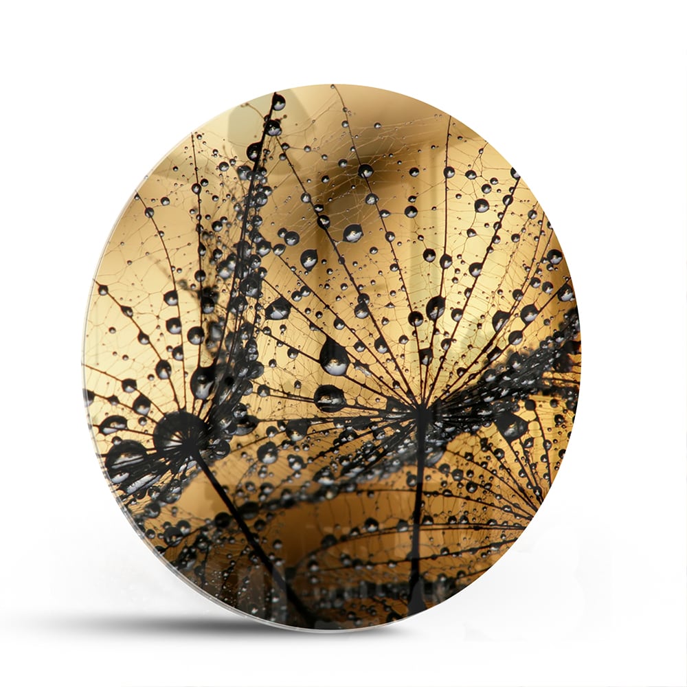 Glasbild mit goldenen Wassertropfen – Glasbild aus Sicherheitsglas, Größe 140x70