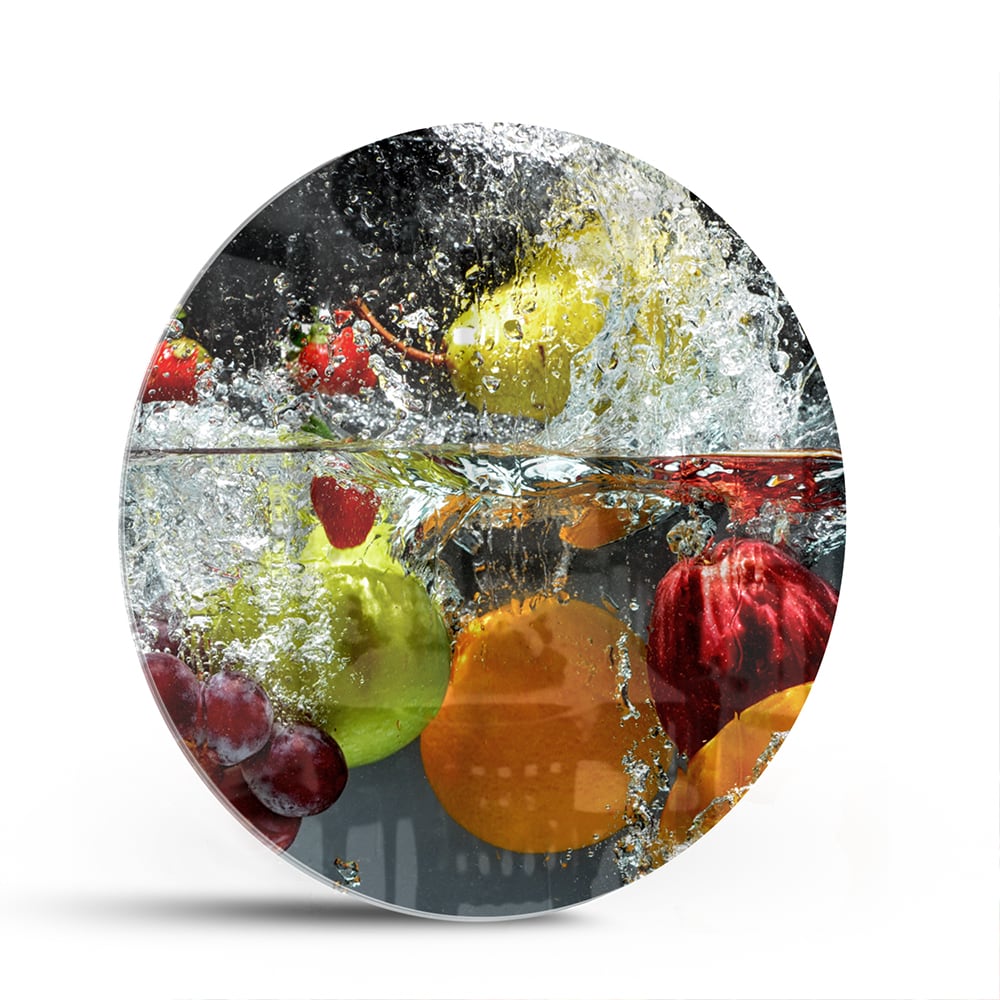 Leuchtendes Glasbild mit Früchten und Wassertropfen – Glasbild aus Sicherheitsglas, Größe 140x70