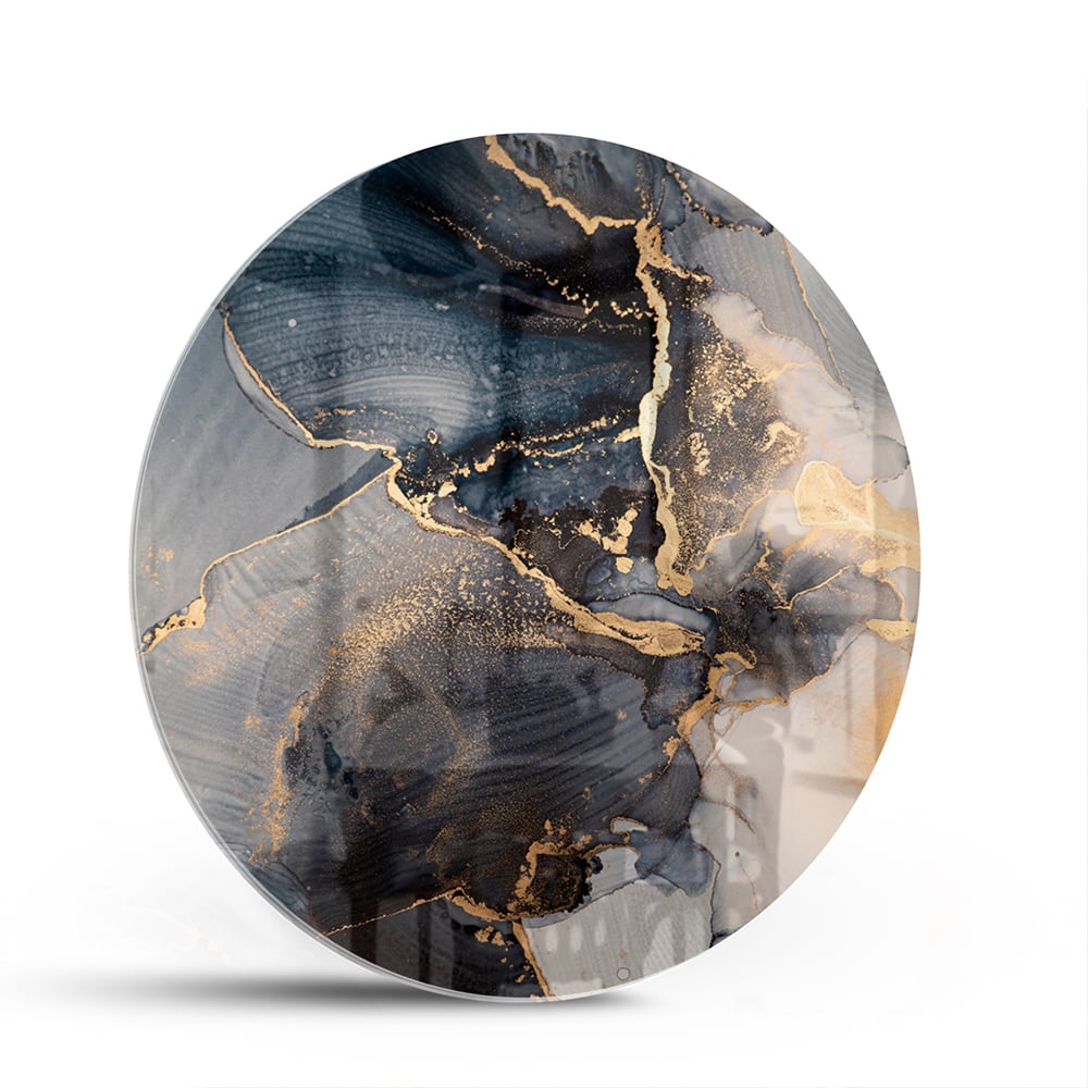 Elegantes Glasbild mit Blau und Gold – Glasbild aus Sicherheitsglas, Größe 140x70