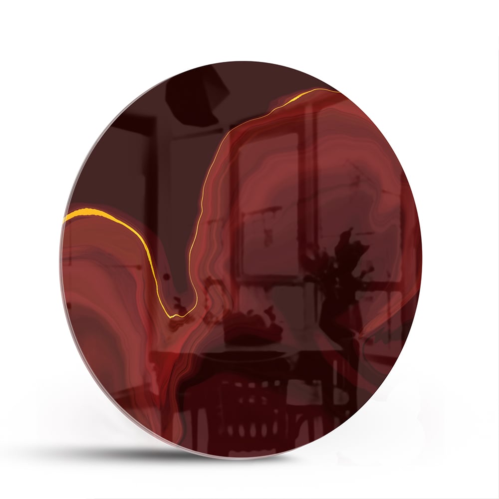 Abstraktes Glasbild mit warmen Rottönen – Glasbild aus Sicherheitsglas, Größe 140x70