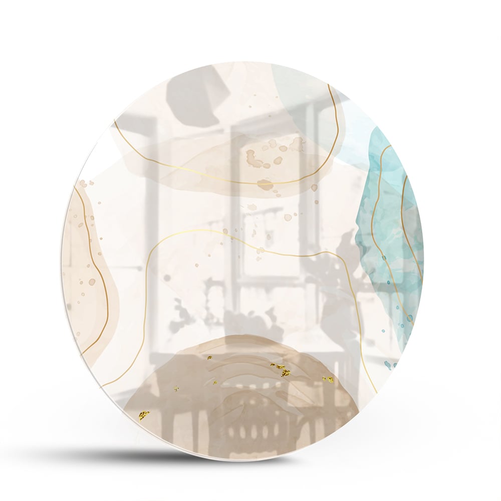 Elegantes Glasbild mit sanftem Aqua und goldenen Farbtönen – Glasbild aus Sicherheitsglas, Größe 140x70