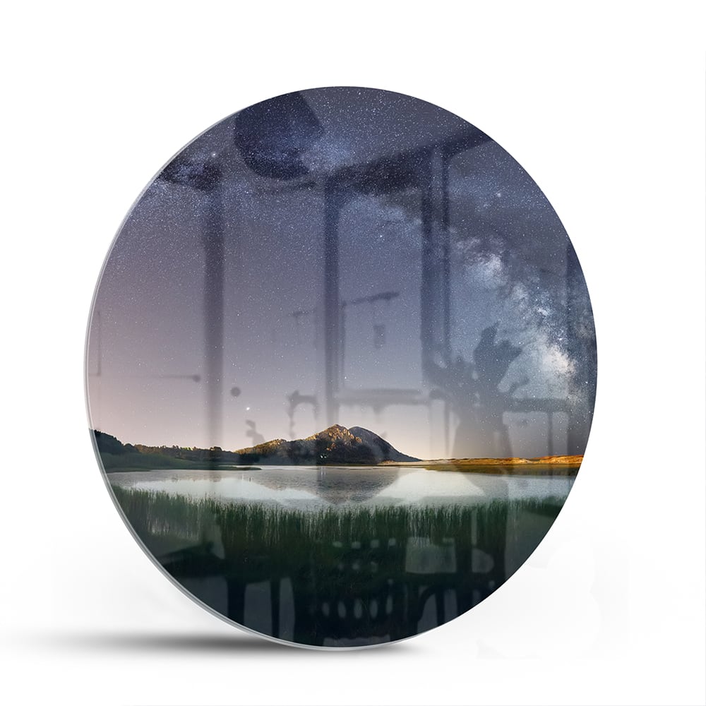 Glasbild: Sternenhimmel und Berge – Glasbild aus Sicherheitsglas, Größe 140x70