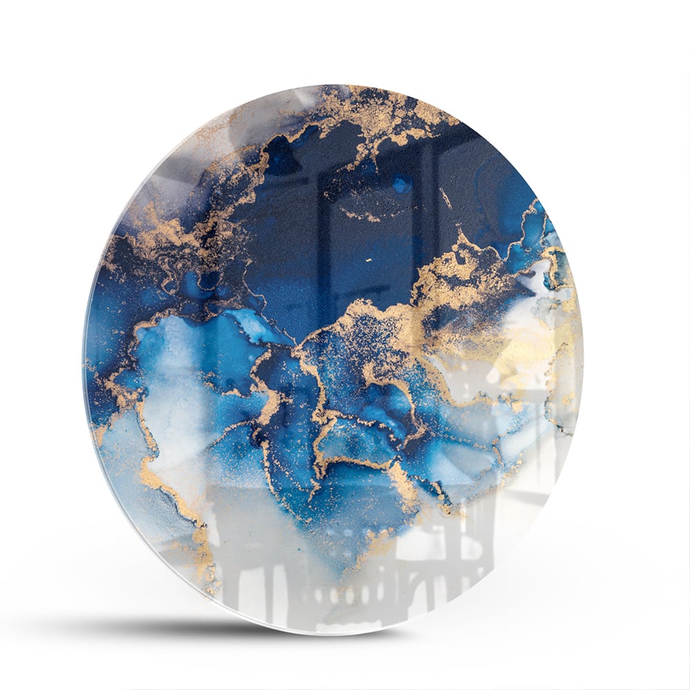 Mehrschichtiges Glasbild in Blau und Gold – Glasbild aus Sicherheitsglas, Größe 140x70