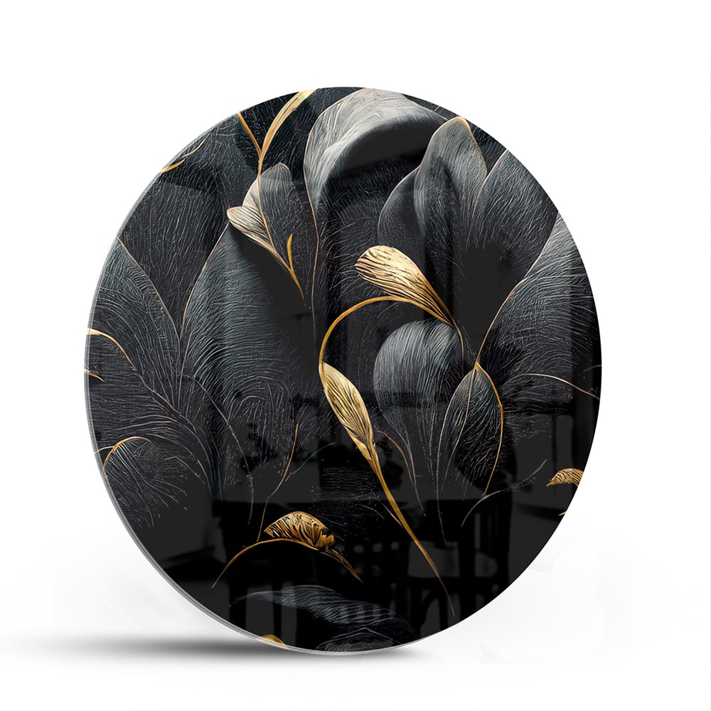 Elegantes Glasbild mit goldenen Blättern – Glasbild aus Sicherheitsglas, Größe 140x70