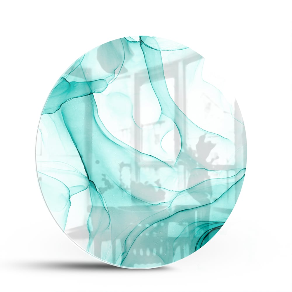 Hellblaues abstraktes Glasbild für elegante Innenräume – Glasbild aus Sicherheitsglas, Größe 140x70