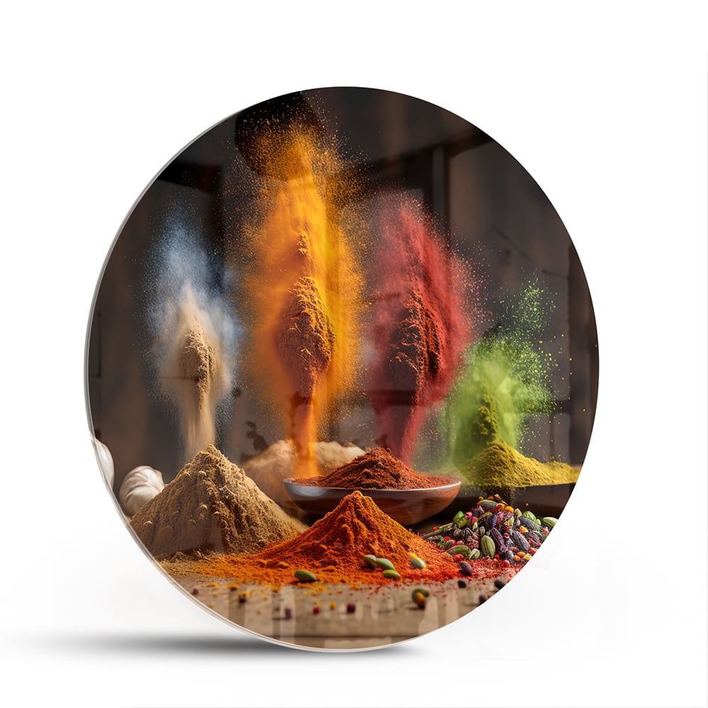 Farbenfrohe Gewürze: Glasbild für die Küche – Glasbild aus Sicherheitsglas, Größe 140x70