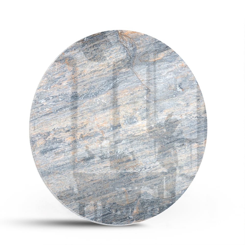 Abstraktes Glasbild mit blauen und orangefarbenen Tönen – Glasbild aus Sicherheitsglas, Größe 140x70