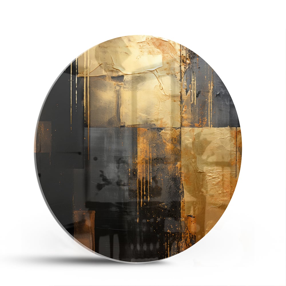 Abstraktes Glasbild in Gold und Schwarz – Glasbild aus Sicherheitsglas, Größe 140x70