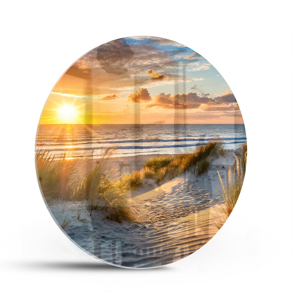 Glasbild – Sonnenuntergang am Strand – Glasbild aus Sicherheitsglas, Größe 140x70