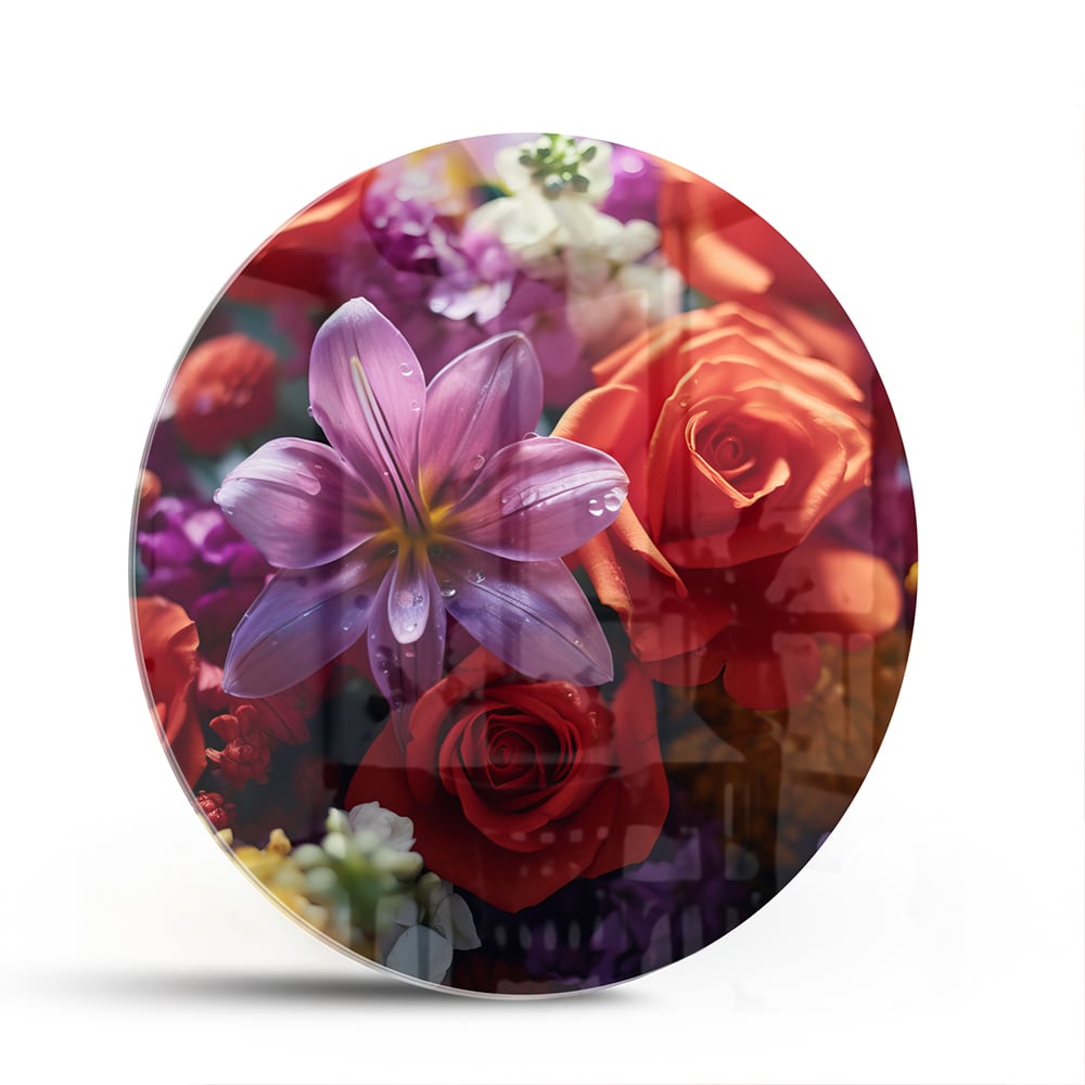 Farbenfrohes Glasbild mit Blütenpracht – Glasbild aus Sicherheitsglas, Größe 140x70