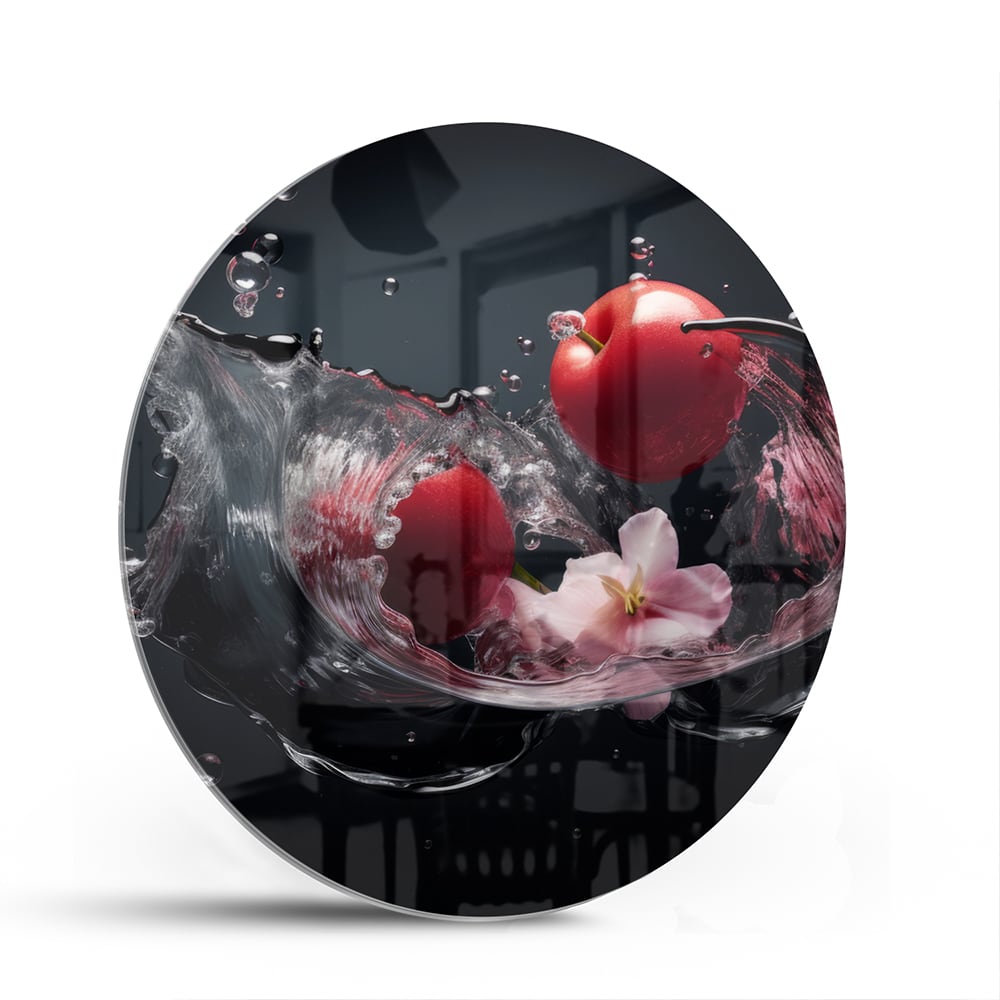 Glasbild mit rosa Blumen und Wassertropfen – Glasbild aus Sicherheitsglas, Größe 140x70