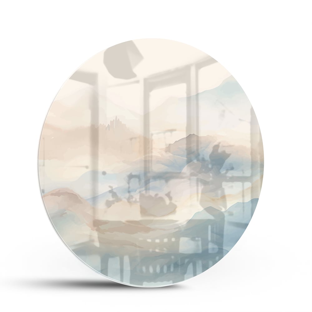 Glasbild mit träumerischer Berglandschaft – Glasbild aus Sicherheitsglas, Größe 140x70