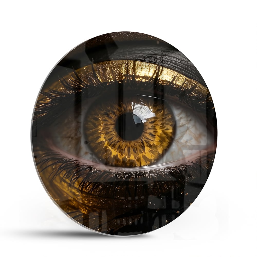 Glasbild Augen-Kunstwerk in Gold und Schwarz – Glasbild aus Sicherheitsglas, Größe 140x70
