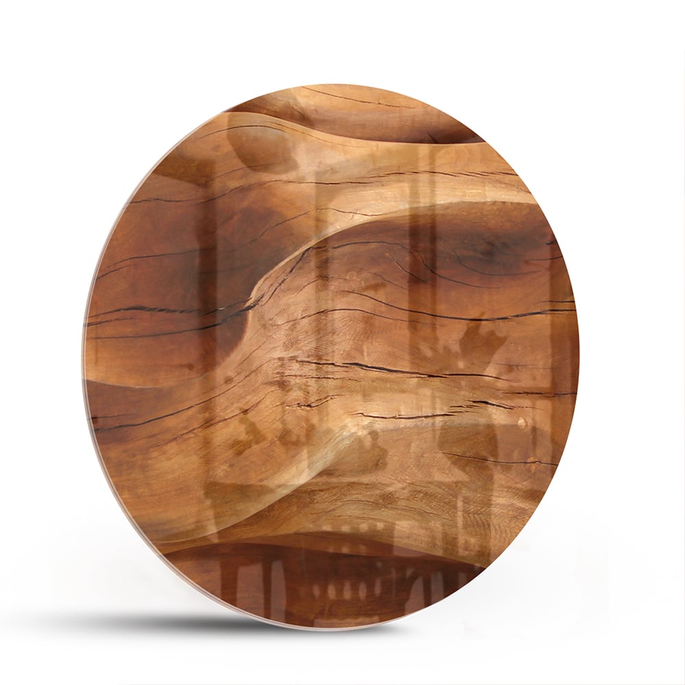 Abstraktes Glasbild mit warmen Holztönen – Glasbild aus Sicherheitsglas, Größe 140x70