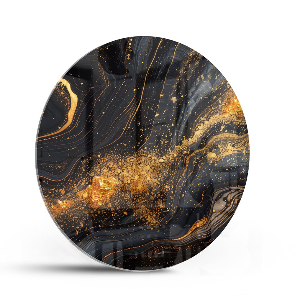 Glasbild mit goldener und schwarzer Marmoroptik – Glasbild aus Sicherheitsglas, Größe 140x70