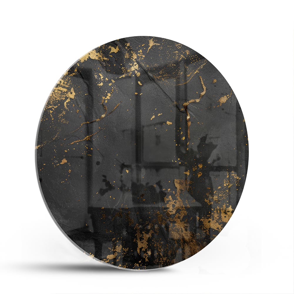 Gold-schwarzes Glasbild mit abstrakten Spritzern – Glasbild aus Sicherheitsglas, Größe 140x70