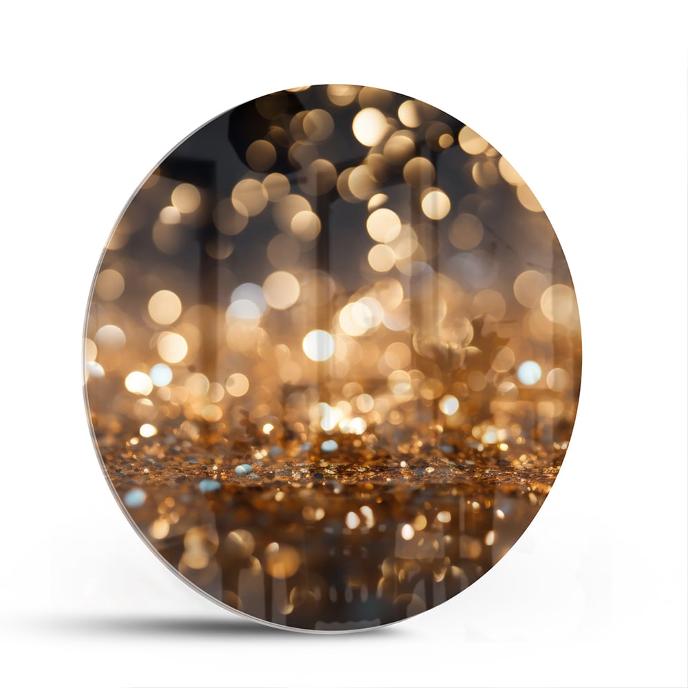 Glasbild mit goldenem Bokeh in moderner Szenerie – Glasbild aus Sicherheitsglas, Größe 140x70