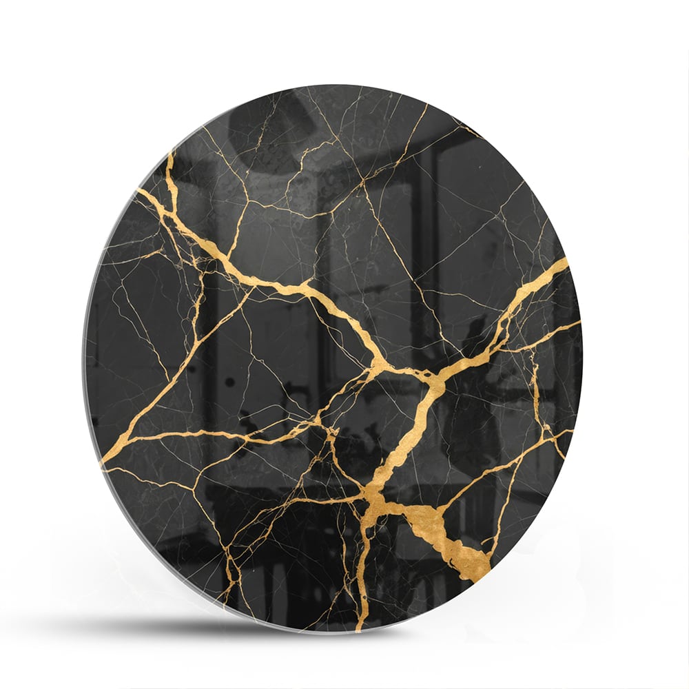 Elegantes Glasbild mit schwarz-goldenem Muster – Glasbild aus Sicherheitsglas, Größe 140x70