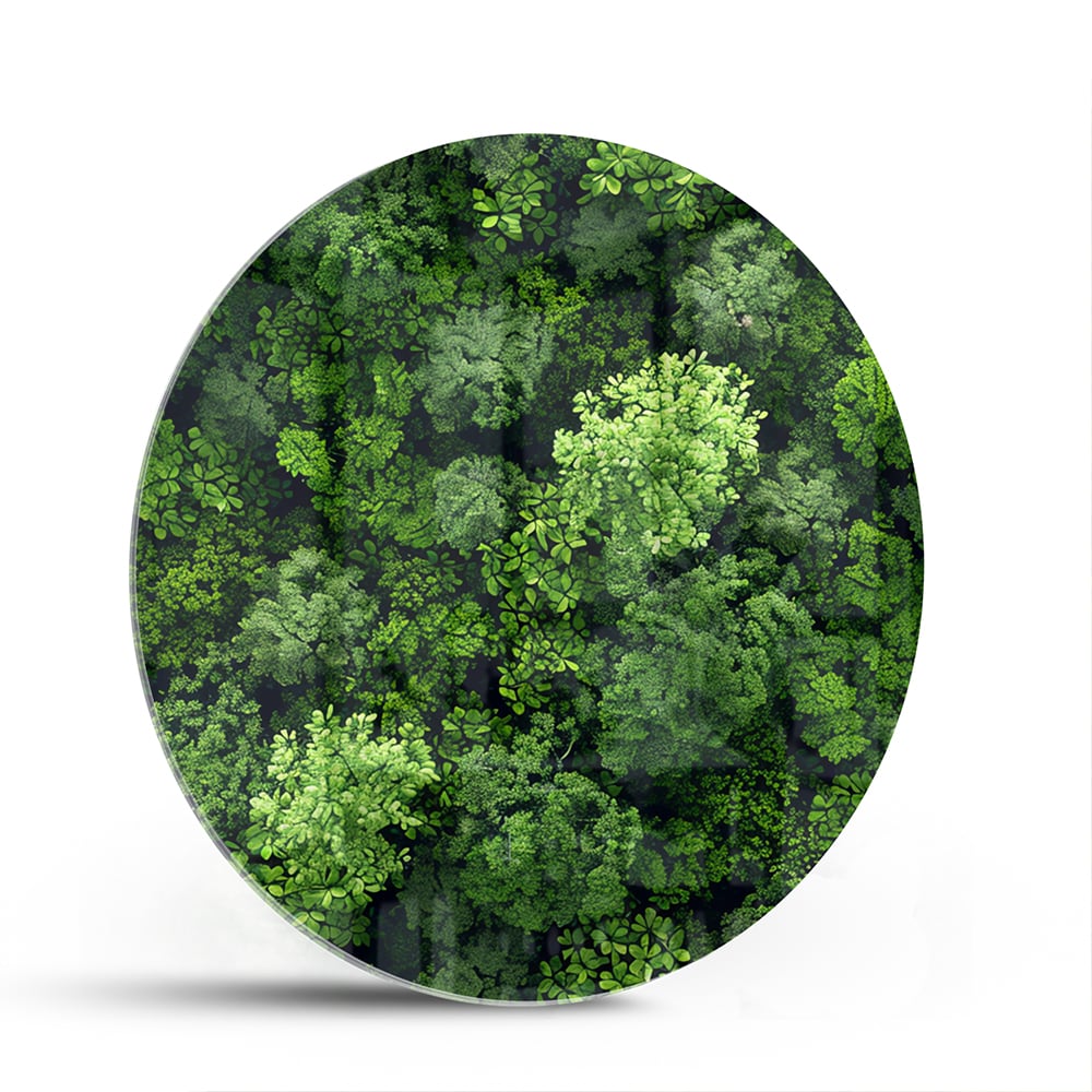 Glasbild mit Himmelsmotiv und üppigem grünen Wald – Glasbild aus Sicherheitsglas, Größe 140x70