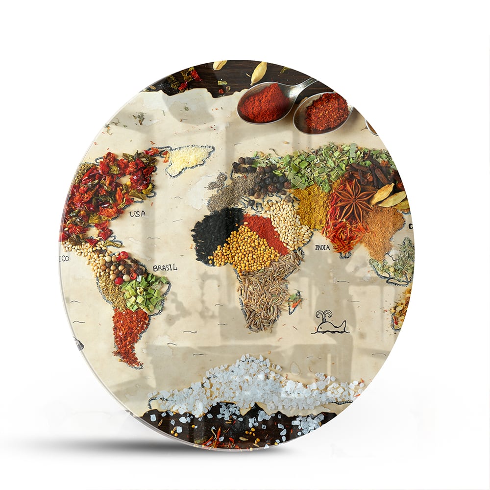 Farbenfrohes Glasbild mit Früchten und Gewürzen – Glasbild aus Sicherheitsglas, Größe 140x70