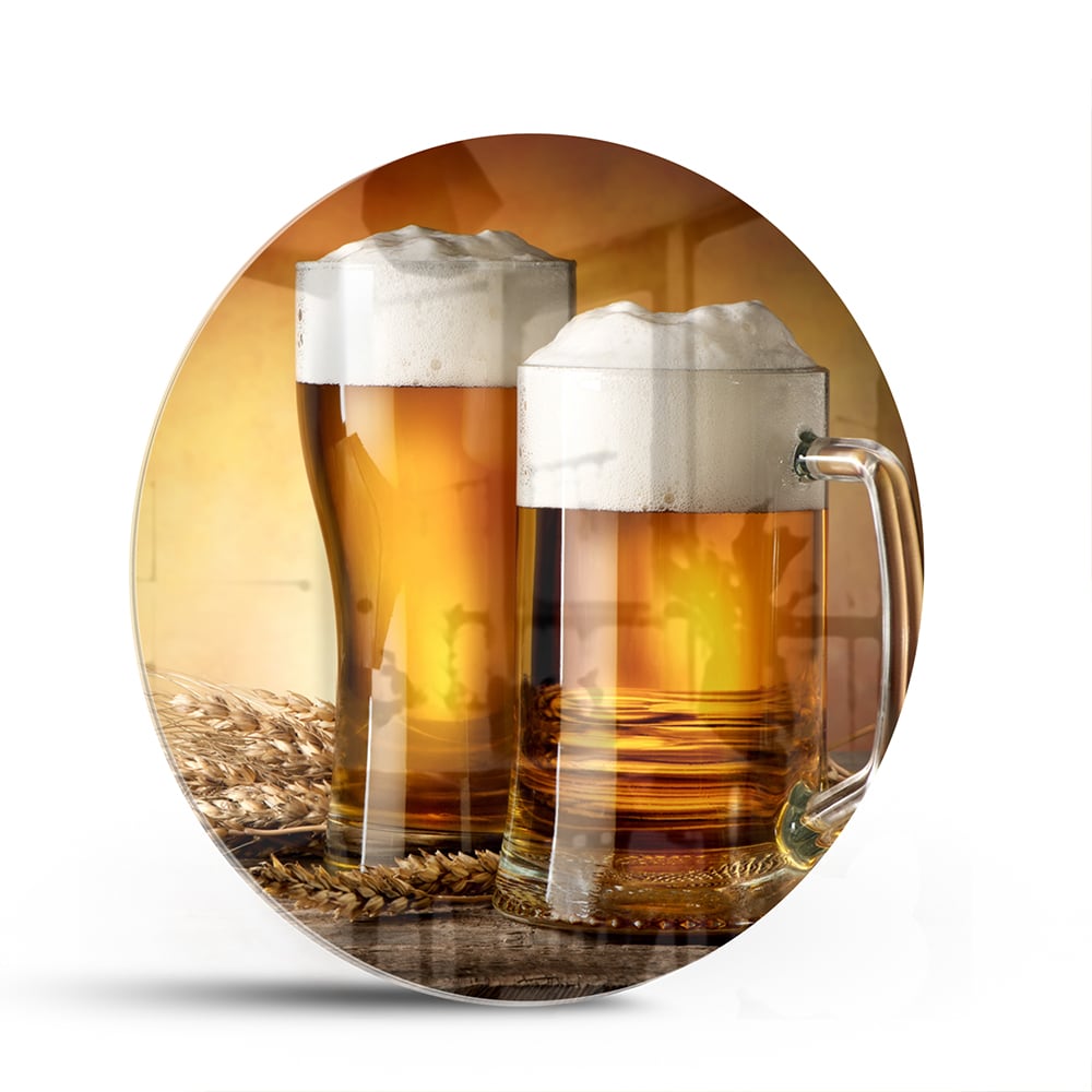Stilvolles Glasbild mit Bier und Gerste – Glasbild aus Sicherheitsglas, Größe 140x70