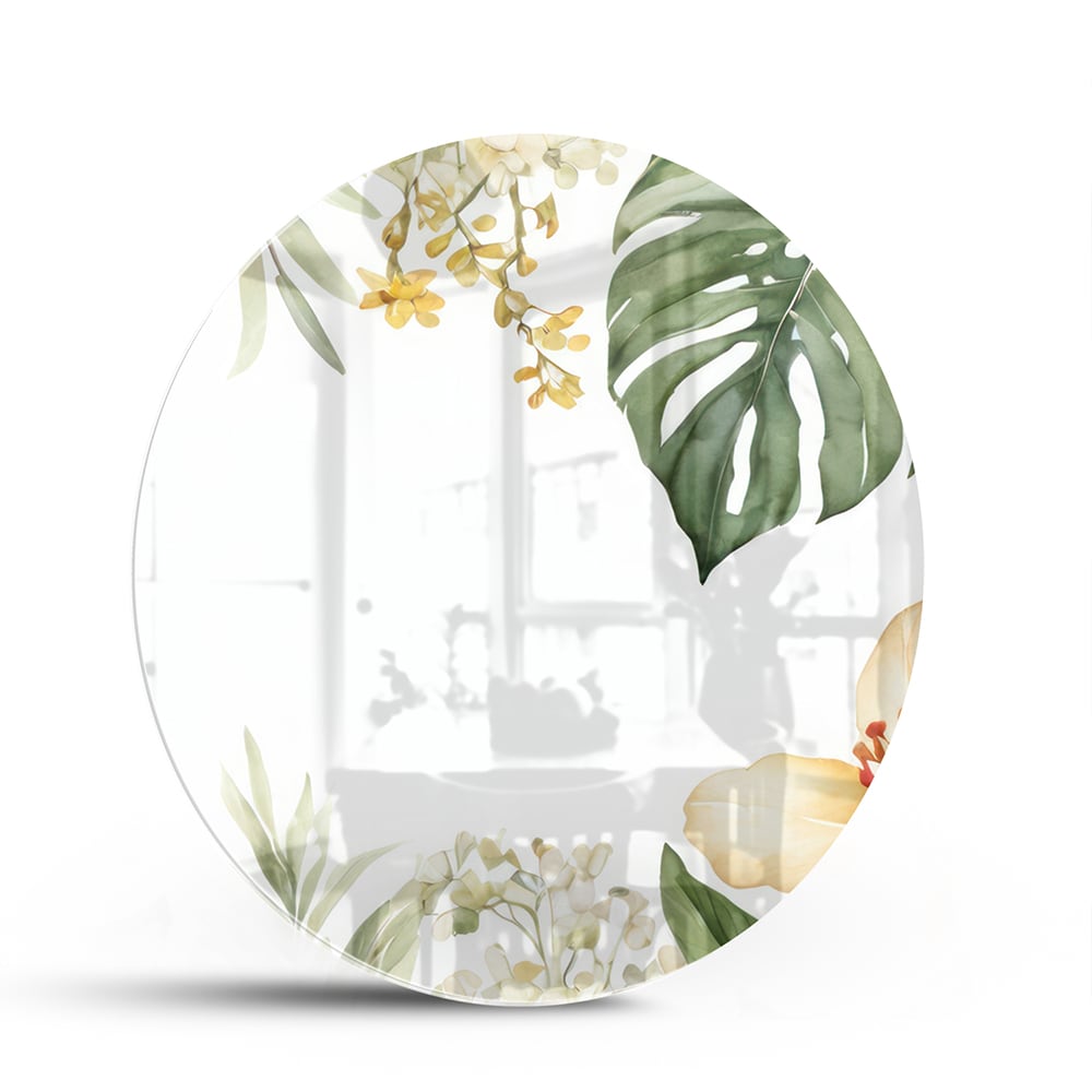 Glasbild mit tropischen Blättern und botanischer Flora – Glasbild aus Sicherheitsglas, Größe 140x70