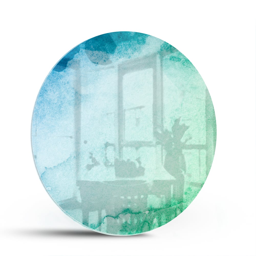 Abstraktes Glasbild in Blau und Grün – Glasbild aus Sicherheitsglas, Größe 140x70