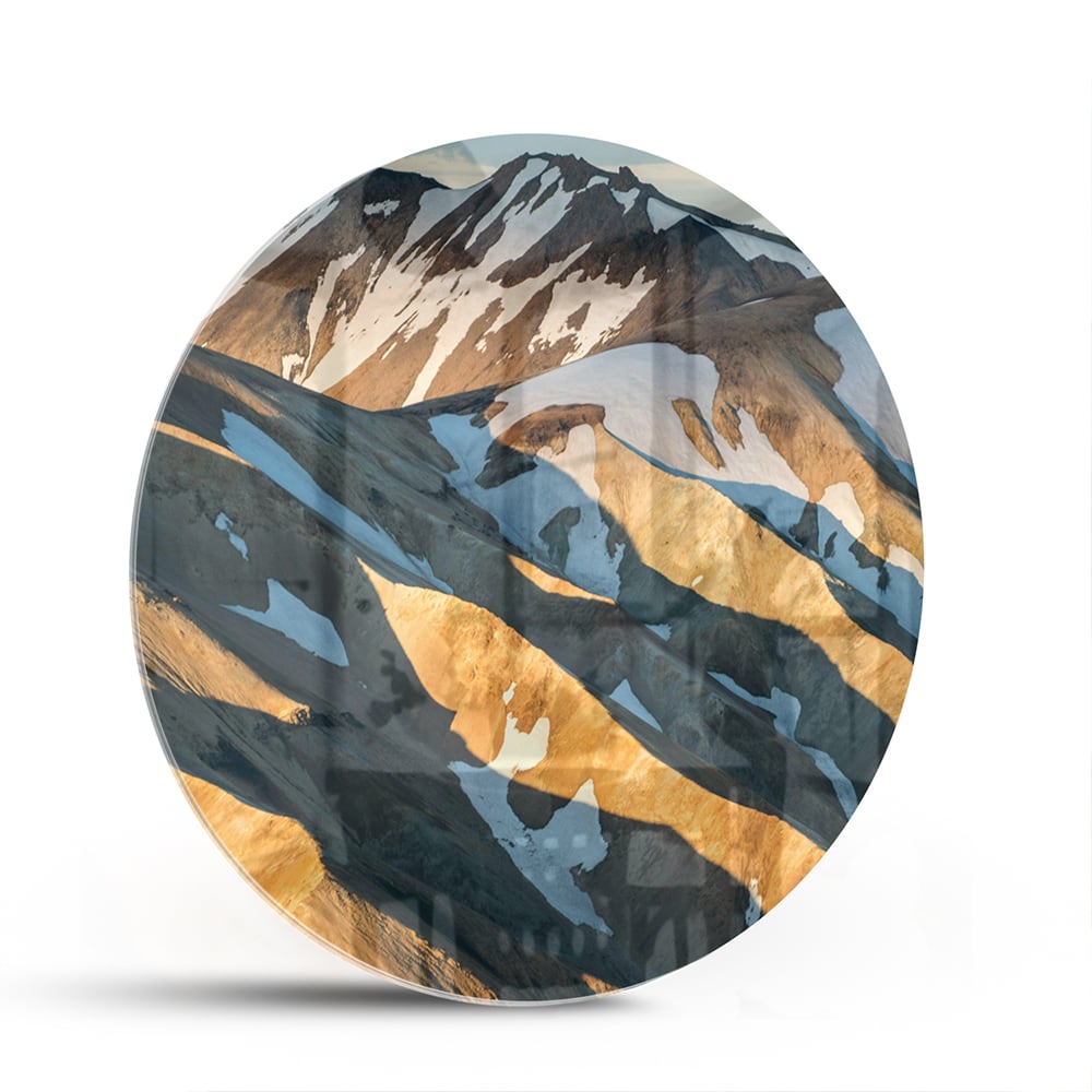 Glasbild mit Bergen und sanften Farben – Glasbild aus Sicherheitsglas, Größe 140x70