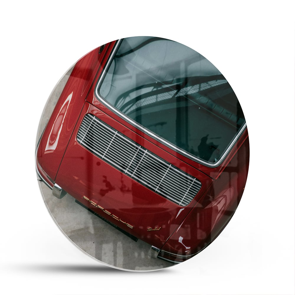 Stilvolles Glasbild mit einem roten Auto – Glasbild aus Sicherheitsglas, Größe 140x70