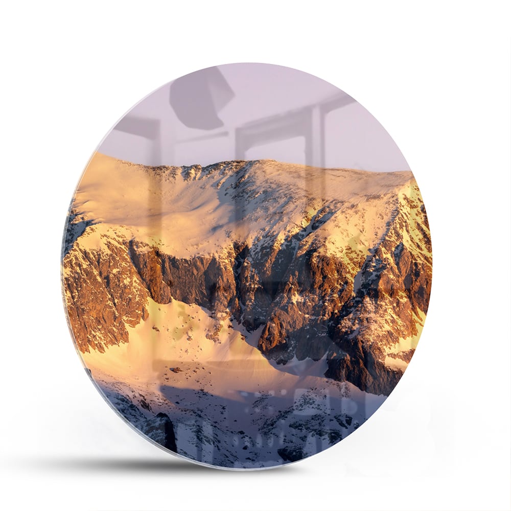 Atemberaubendes Glasbild mit Berglandschaft – Glasbild aus Sicherheitsglas, Größe 140x70