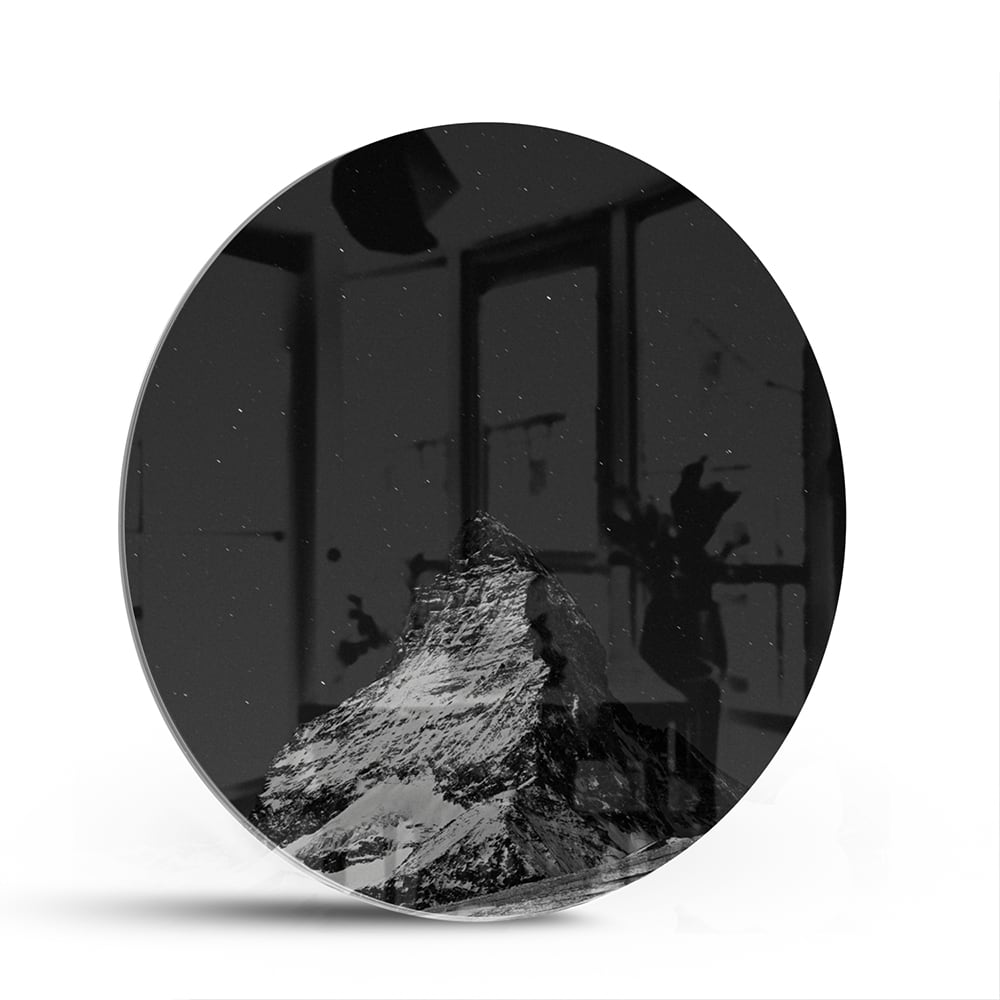 Schwarz-Weiß Glasbild mit Berglandschaft – Glasbild aus Sicherheitsglas, Größe 140x70