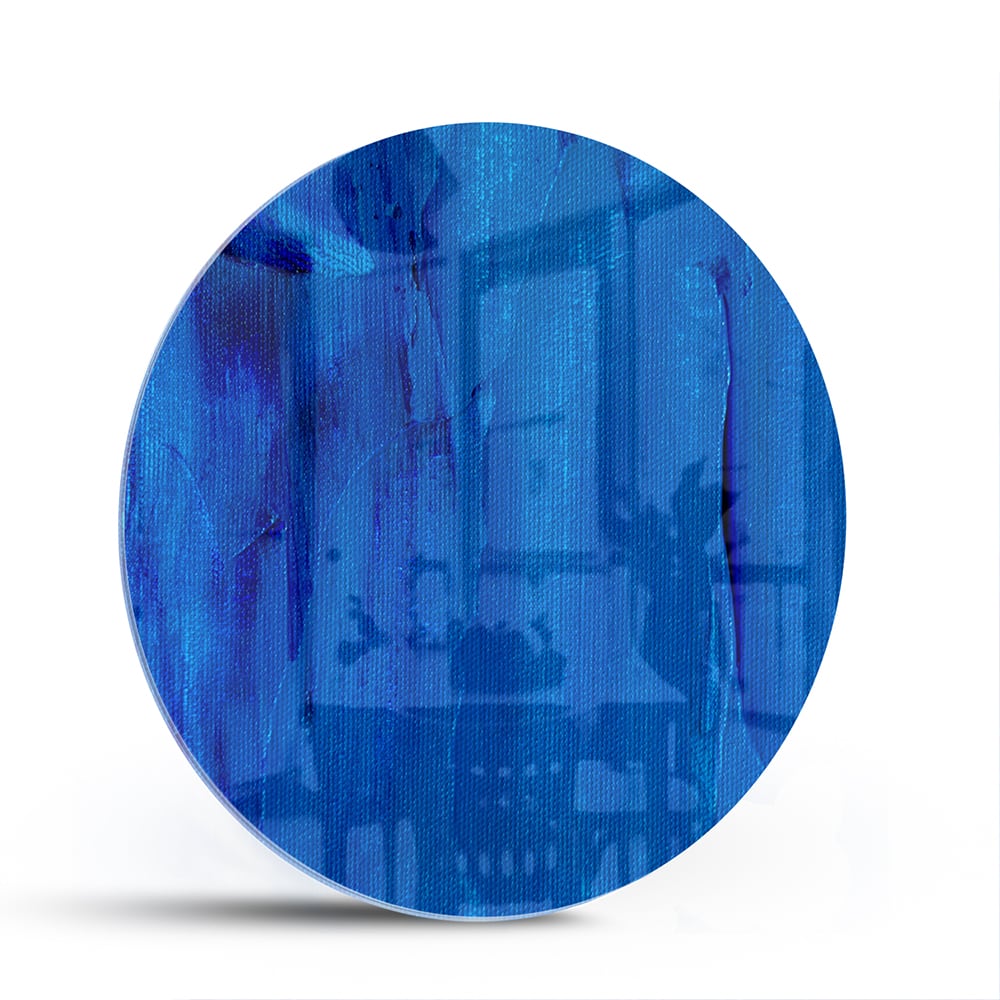 Blaues abstraktes Glasbild für moderne Innenräume – Glasbild aus Sicherheitsglas, Größe 140x70