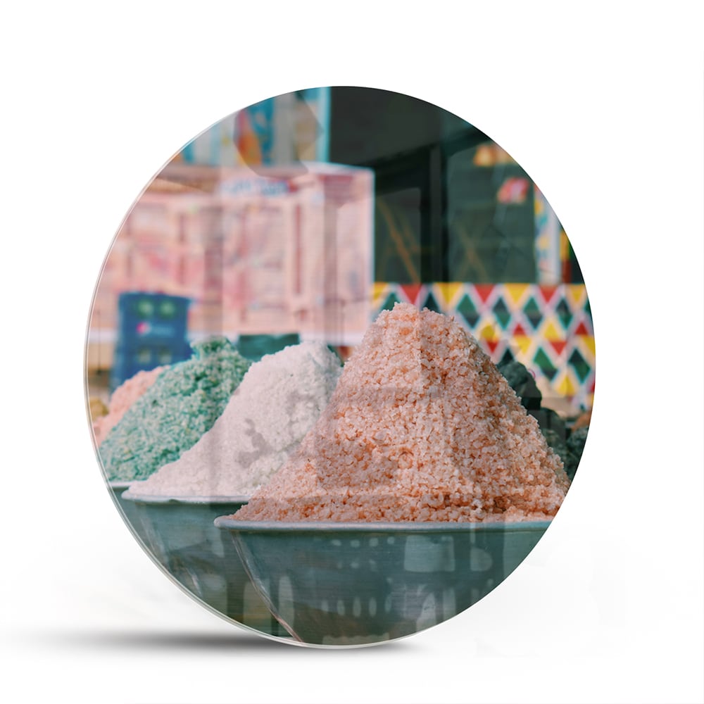 Farbenfrohes Glasbild mit Gewürzen – Glasbild aus Sicherheitsglas, Größe 140x70
