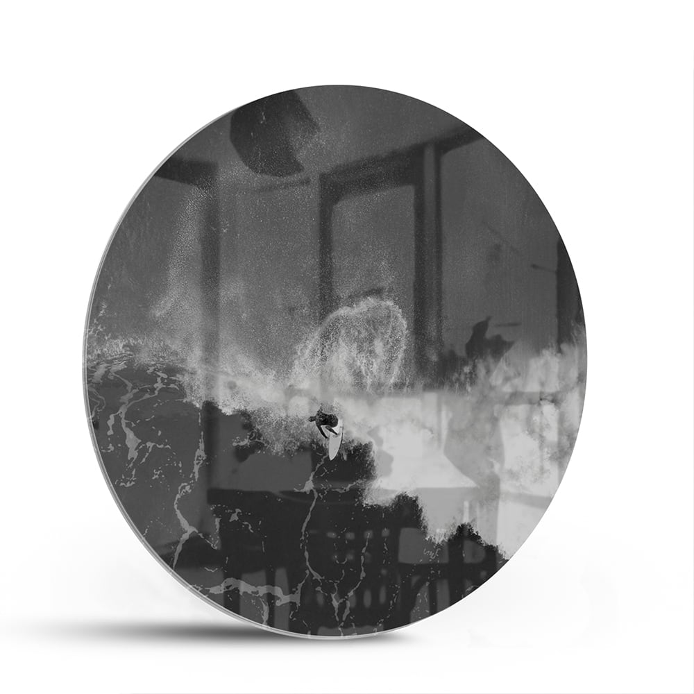 Abstraktes Schwarz-Weiß-Glasbild für ein modernes Interieur – Glasbild aus Sicherheitsglas, Größe 140x70