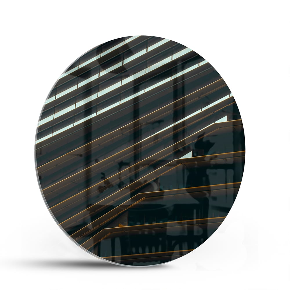 Modernes Glasbild mit schwarzen Linien und Licht – Glasbild aus Sicherheitsglas, Größe 140x70