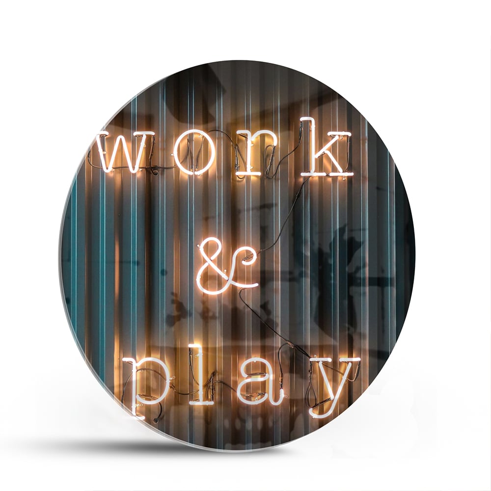 Glasbild mit 'Work & Play' Beleuchtung – Glasbild aus Sicherheitsglas, Größe 140x70