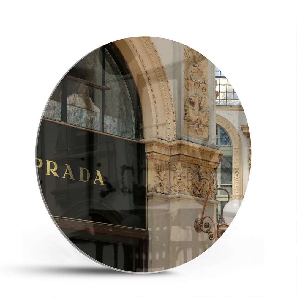 Elegantes Glasbild mit Luxus-Boutique – Glasbild aus Sicherheitsglas, Größe 140x70