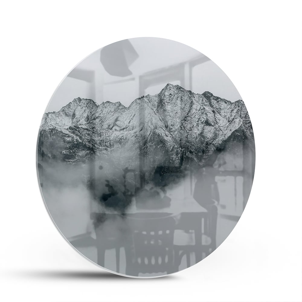 Elegantes Glasbild mit Bergen in Schwarz-Weiß – Glasbild aus Sicherheitsglas, Größe 140x70