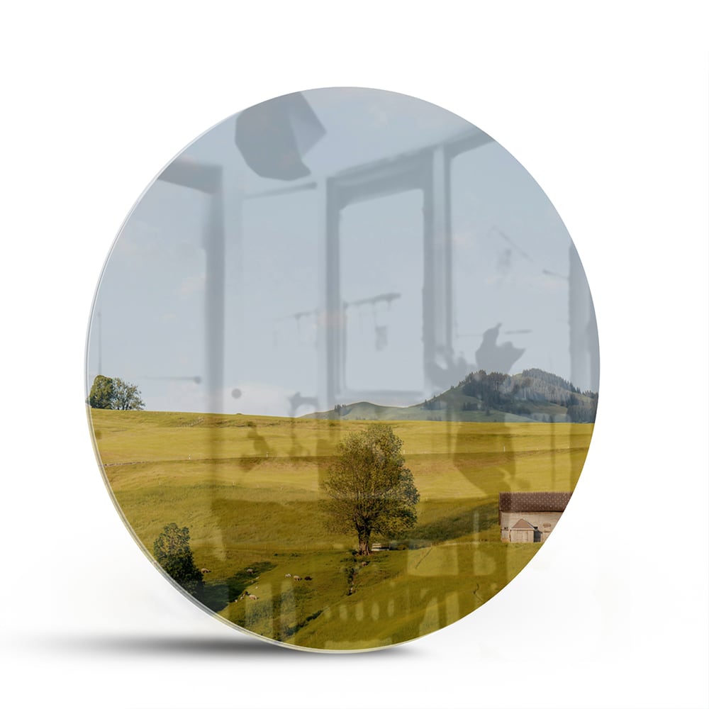 Glasbild mit grünen Hügeln in der Landschaft – Glasbild aus Sicherheitsglas, Größe 140x70