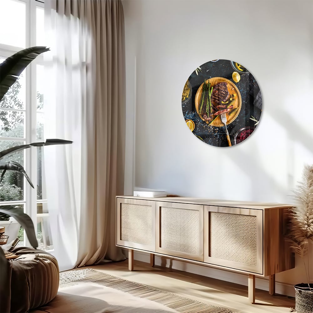 Kulinarisches Glasbild mit verführerischen Speisen
