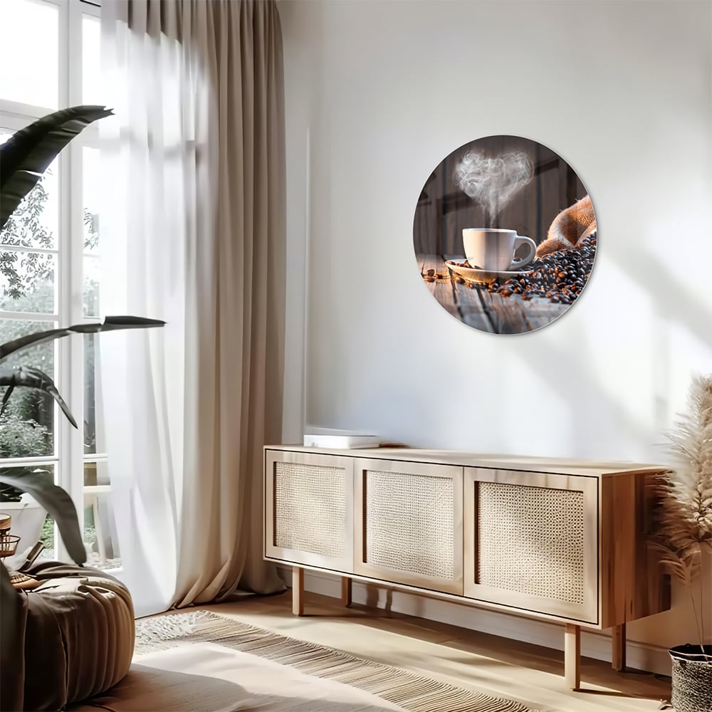 Stilvolles Glasbild mit Kaffee und Kaffeebohnen