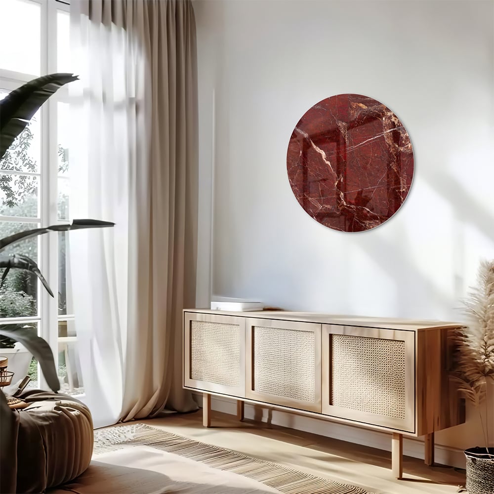 Rotes Glasbild mit Marmoroptik