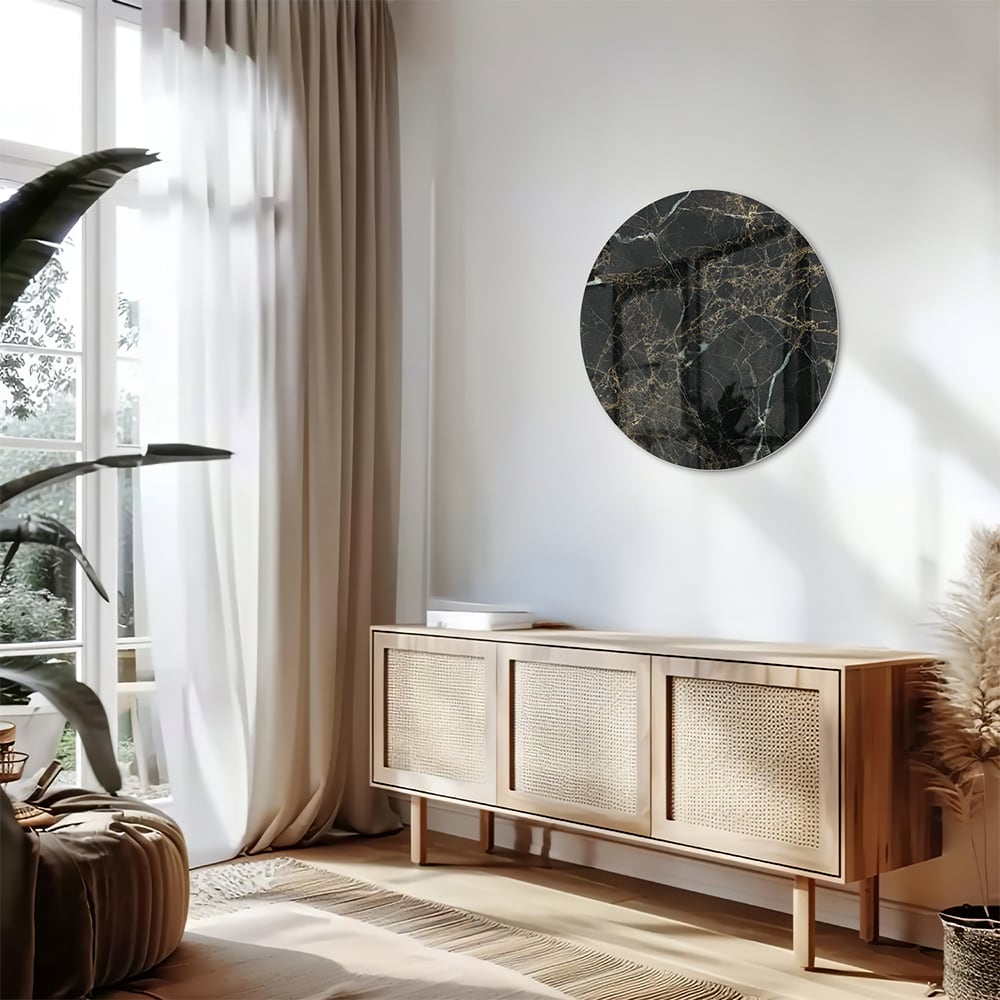 Elegantes schwarzes Marmor-Glasbild für luxuriöses Interieur