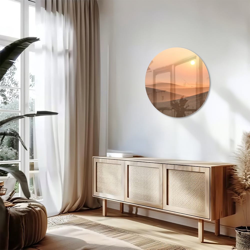 Glasbild mit Sonnenuntergang in warmen Farbtönen