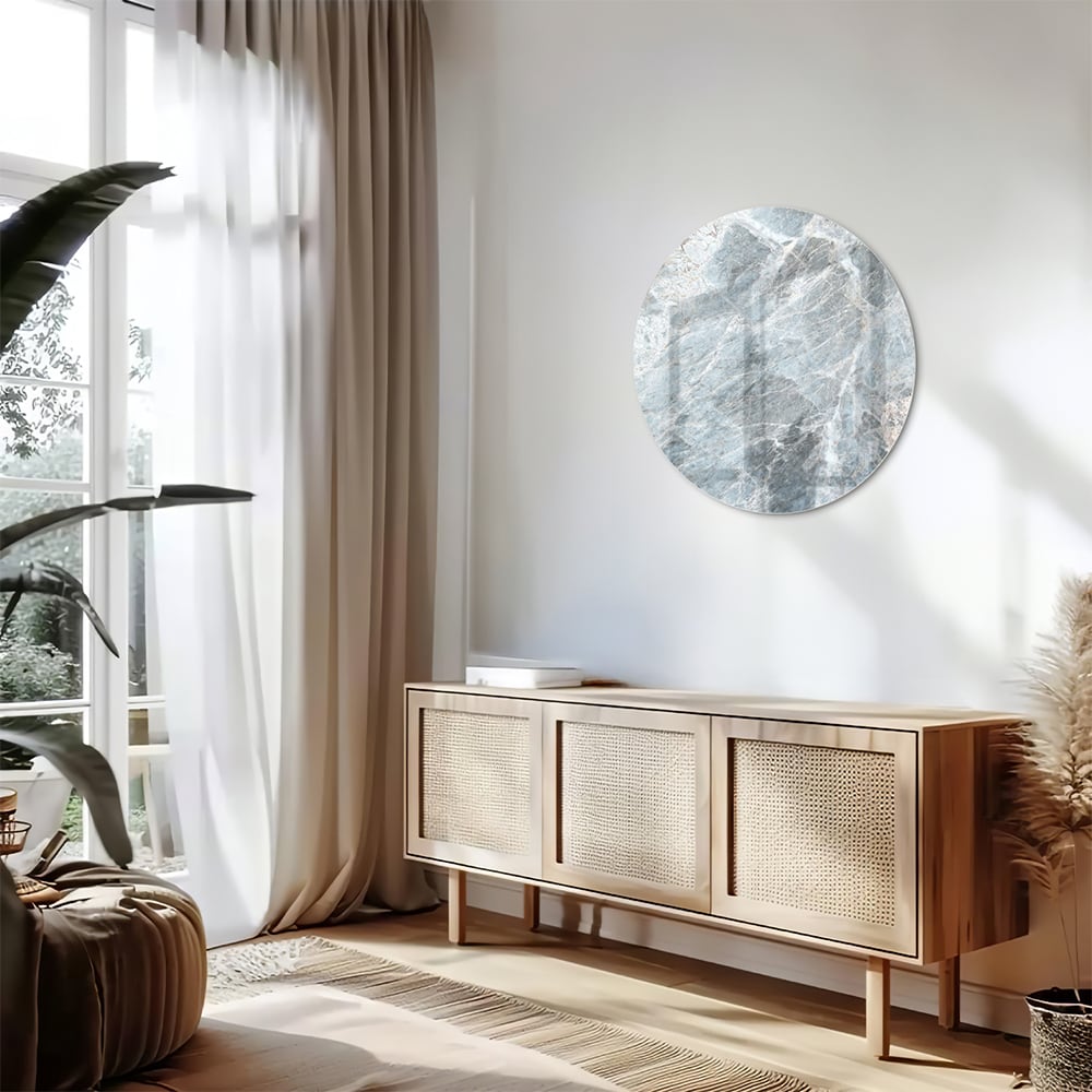 Glasbild mit Marmoroptik in Blau und Grau