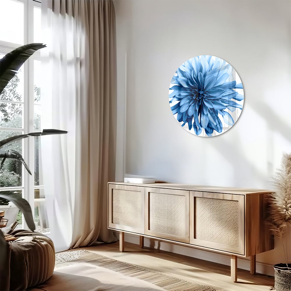 Blaues Glasbild mit einer Blume