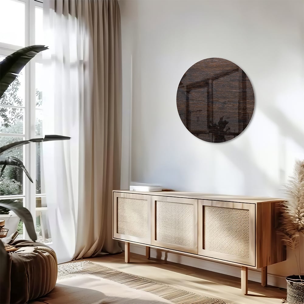 Modernes Glasbild mit warmen Holztönen